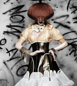 F.A.M.E. Team hair collection photo featuring a copper-brown high-fashion bowl cut styled by Joseph Ferraro Hair and Jack Eames
