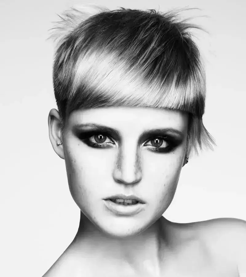 Model showcasing a short blonde bowl cut haircut with blunt fringe for Joseph Ferraro Hair Deconstruktion BHA 2016 collection 2