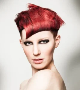 Edgy platinum blonde undercut style with micro bangs, Joseph Ferraro Hair Modern Muse collection